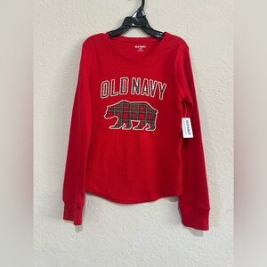 Old Navy Kids Red Plaid Bear Long Sleeve Tee